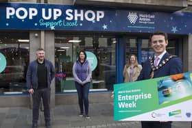 The Mayor, Cllr Peter Johnston, highlighting a previous pop-up shop initiative for Carrickfergus.