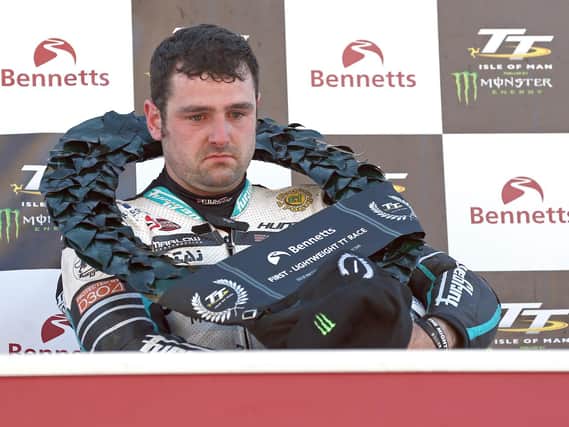 An emotional Michael Dunlop after winning his 19th Isle of Man TT in 2019.
