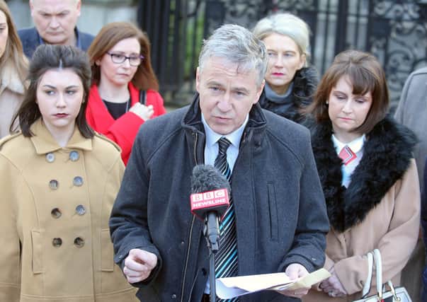 Enda Doaln's family including his sister, father Peter and mother  Niamh pictured outside the High Court in Belfast in 2017.  

Picture by Jonathan Porter/PressEye.com
