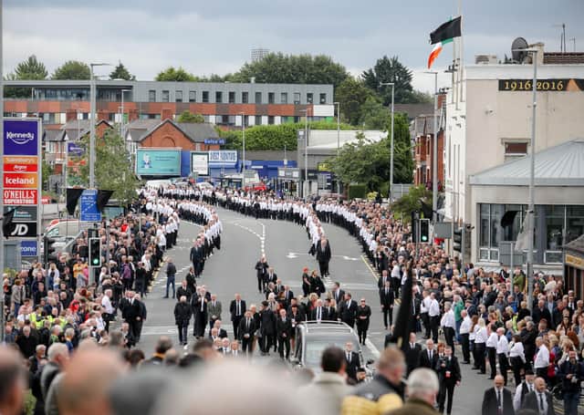 The Bobby Storey funeral on June 30, which was a massive event after thousands of people had obeyed social distancing and had small gatherings when their loved ones died. Photo by Philip Magowan / Press Eye