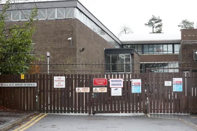 Closed school gates during lockdown at 
Wallace High School,  Lisburn. 
Photo by Declan Roughan / Press Eye.