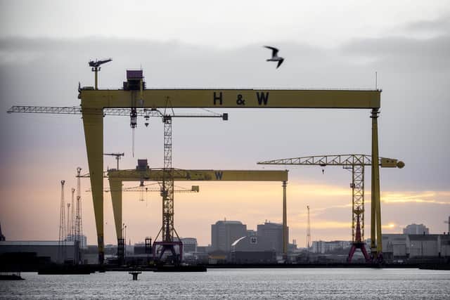 Sunset over the Harland and Wolff cranes in Belfast