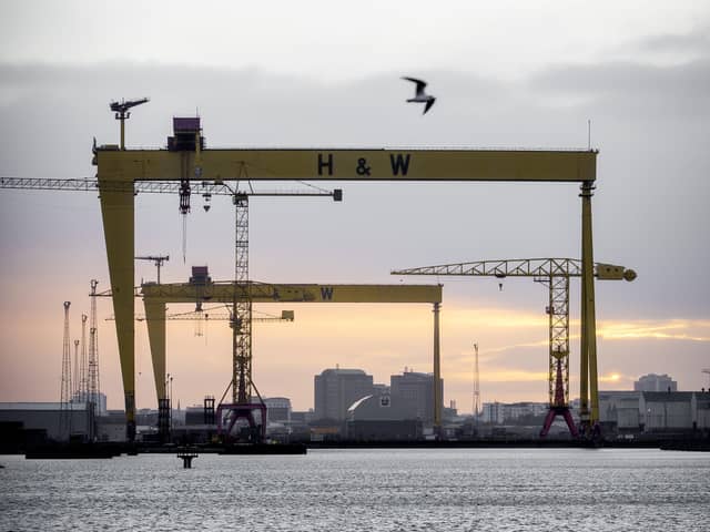 Sunset over the Harland and Wolff cranes in Belfast