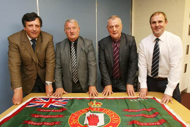 The Loyalist Communities Council (LCC) as it was in May 2016. From left, David Campbell, Jim Wilson, Jackie McDonald and Winston Irvine.
Picture By: Pacemaker Press.