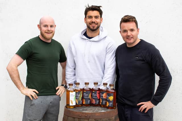 Enterprising whiskey producers Liam Brogan, Donal McLynn, Shane McCarthy, founding directors of Two Stacks, producer of the winning First Cut premium blend Irish whiskey