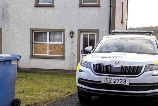 25/02/21 PSNI at the scene of a serious stabbing incident at Leyland Court, Ballycastle. It is belived one person is in a critical condition and two have been arrested after the incident which happened early on Thursday morning.