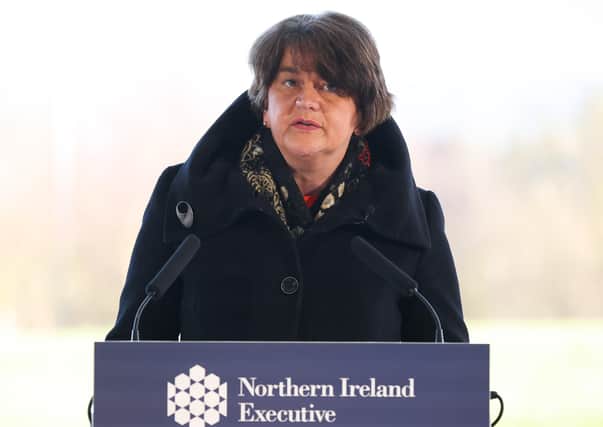 Arlene Foster speaking at the Executive press conference