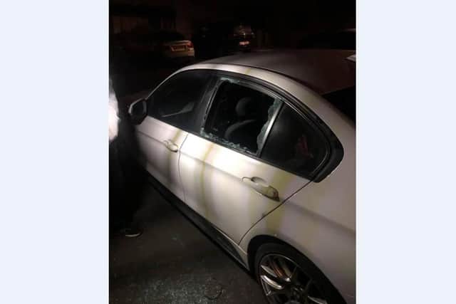 One of the cars which was attacked in Portadown last night.