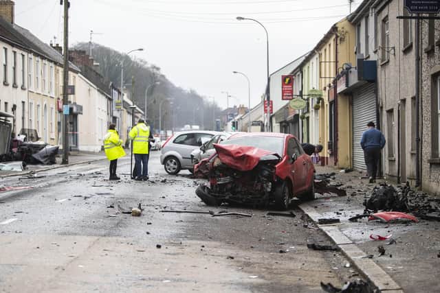PACEMAKER BELFAST  01/03/2021
The scene on Downpatrick Street in rural Crossgar, County Down after a major road traffic accident occurred shortly after 4.30am this morning