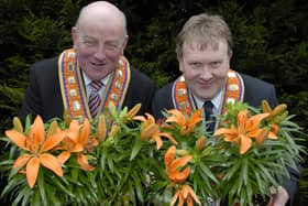 Grand Master Edward Stevenson, Grand Orange Lodge of Ireland, and deputy grand master Harold Henning pictured in 2016 when they launched an Orange lily planting initiative to commemorate the Somme centenary.  Photo: Gary Gardiner.