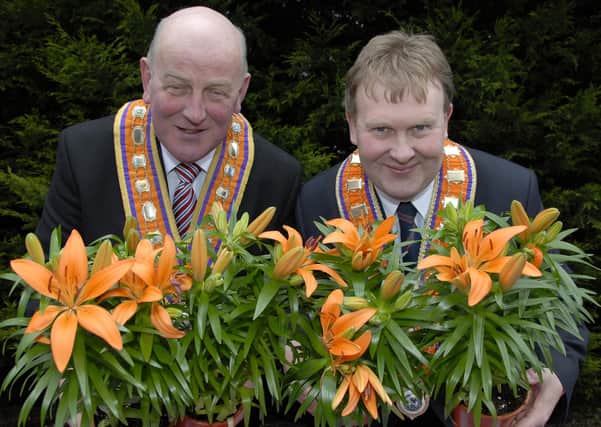 Grand Master Edward Stevenson, Grand Orange Lodge of Ireland, and deputy grand master Harold Henning pictured in 2016 when they launched an Orange lily planting initiative to commemorate the Somme centenary.  Photo: Gary Gardiner.