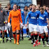 Rangers players celebrate their win over St Mirren