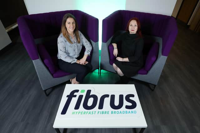 Terri Johnston, Fibrus Chief People Officer and Jemma Dougherty, Communications Specialist at Fibrus launch the findings of the International Women's Day Survey