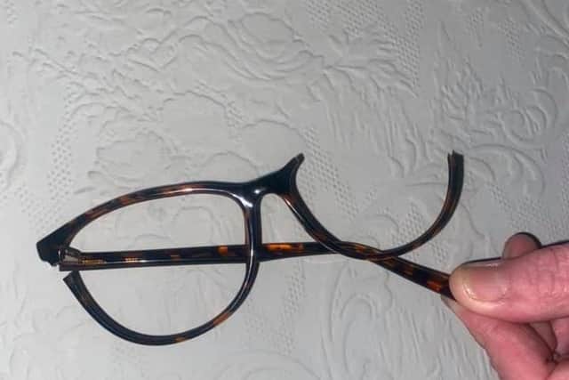 An image of a pair of glasses broken in the incident