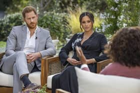 Handout photo supplied by Harpo Productions showing the Duke and Duchess of Sussex during their interview with Oprah Winfrey which was broadcast in the US on March 7