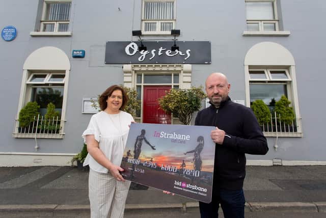 Pictured previously are Michael Kelly, Deputy Chair Strabane BID and Caroline Clarke, Co-owner, Oysters