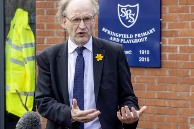 Northern Ireland Education Minister Peter Weir during a visit to Springfield Primary School in Belfast this week. (Photo: Liam McBurney/PA Wire)