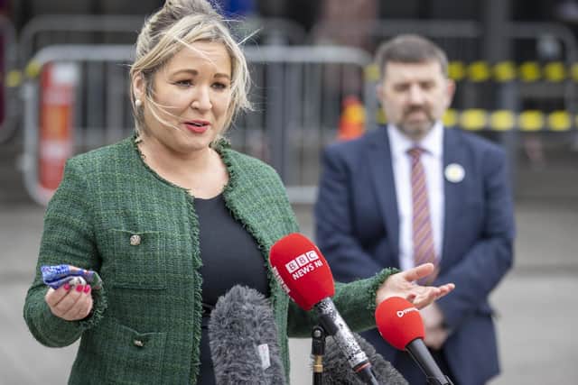 Deputy First Minister Michelle O'Neill and Health Minister, Robin Swann, pictured during a visit to the Ulster Hospital vaccination centre - First Minister Arlene Foster also visited the centre.