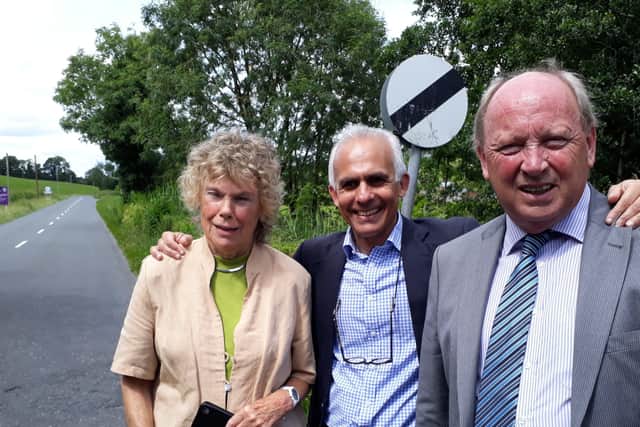 Ben Habib, then a Brexit Party MEP, centre, with Kate Hoey, then a Labour MP, and Jim Allister MLA standing on the Republic of Ireland side of the Monaghan-Fermanagh border in August 2019
