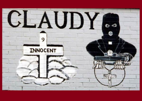 A mural in east Belfast mourning the nine civilians murdered in Claudy, and pinning the blame on suspect Father James Chesney (now deceased)