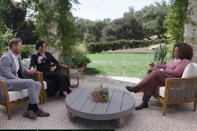 Duke and Duchess of Sussex talk to Oprah Winfrey in California, as screened in the UK on March 8. It was part of a jaw-dropping family psycho-drama,  a potential constitutional crisis and  the most passive-aggressive use ever of the phrase “some recollections may vary”. It was a hugely welcome diversion from grim reality. Photo: ITV Hub courtesy of Harpo Productions/CBS