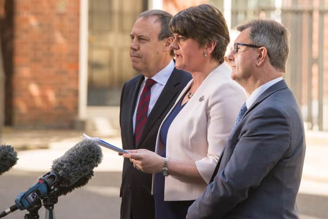 DUP leaders at Downing Street in 2017 to negotiate a deal to lend their support to the Conservative government in the House of Commons