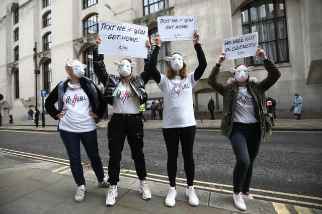 Members of Art of Rebel protest outside the Old Bailey in London