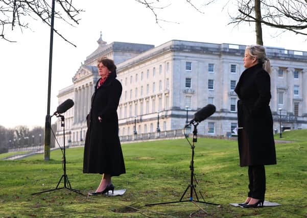 16th March 2021

- First Minister Arlene Foster and deputy First Minister Michelle O'Neill pictured at Parliament Buildings, Stormont