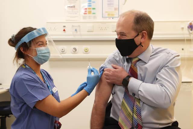 Northern Ireland's Chief Medical Officer, Dr. Michael McBride, receiving the Oxford/AstraZeneca coronavirus vaccine. . Photo: PA Wire