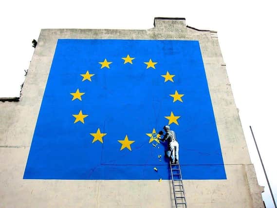 An image of the UK’s star being chiselled off the EU flag, painted on a gable wall in Dover.In the lead-up to the 2016 Brexit referendum it was not for the churches to advocate a particular vote