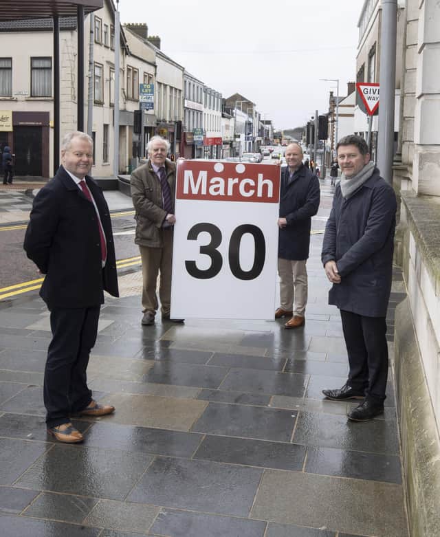 Stephen Reynolds, Chair of Ballymena BID, and proprietor of the award-winning Front-Page Bar is pictured alongside Ken Crawford, McCartney Crawford, Hugh Black, Tower Centre and Andrew Storey, Boots Manager