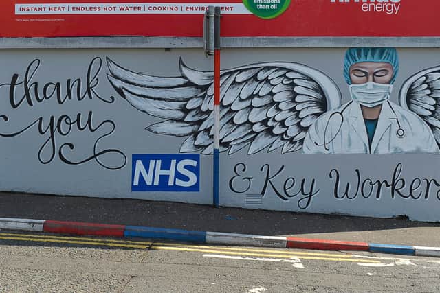 A mural, in Bond Street Londonderry, paying tribute to National Health Service workers. The mural was painted by Waterside brothers Dee, Mark and Peter Logan.  DER1920GS - 013