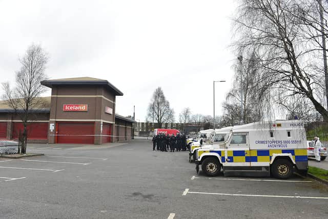 PSNI pictured at the scene of incident on the shore road near Iceland in Belfast, Northern Ireland.
Picture By: Arthur Allison/Pacemaker Press.