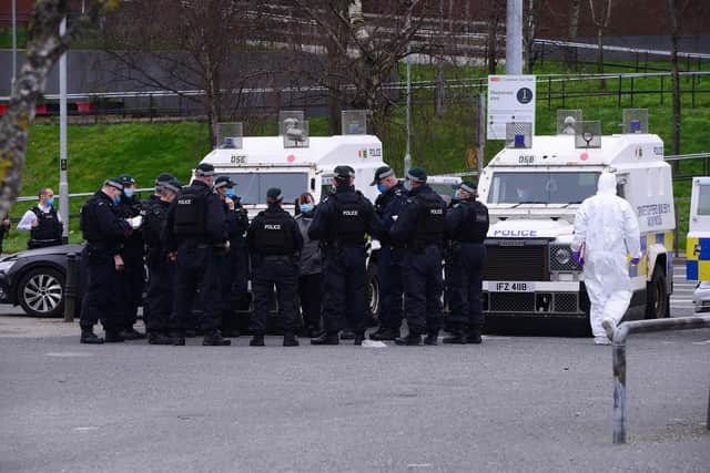 PSNI pictured at the scene of incident on the shore road near Iceland in Belfast, Northern Ireland.
Picture By: Arthur Allison/Pacemaker Press.