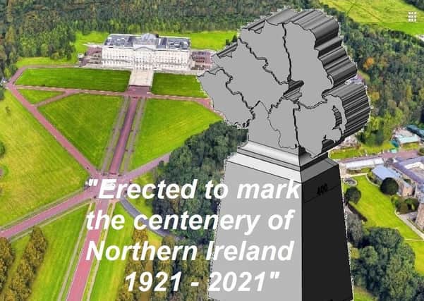 Image of the proposed statue, and the wording which it was to bear, against the backdrop of Stomront Estate