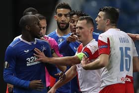Glen Kamara of Rangers clashes with Ondrej Kudela of Slavia Praha during the UEFA Europa League Round of 16 Second Leg match
