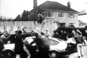 The chief constable Simon Byrne was in a virtual meeting with Harry Maguire, who was found guilty of 1988 IRA corporal murders in west Belfast, above. The British Army corporals Derek Wood and Corporal David Howes were trapped in their car before being tortured and shot after they ran into the funeral of an IRA man