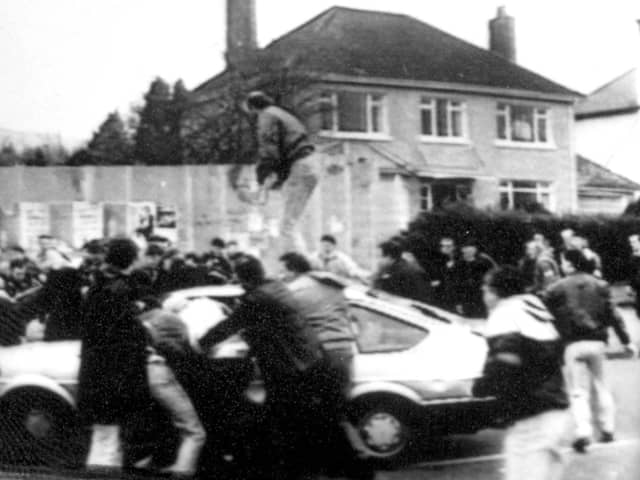 The chief constable Simon Byrne was in a virtual meeting with Harry Maguire, who was found guilty of 1988 IRA corporal murders in west Belfast, above. The British Army corporals Derek Wood and Corporal David Howes were trapped in their car before being tortured and shot after they ran into the funeral of an IRA man