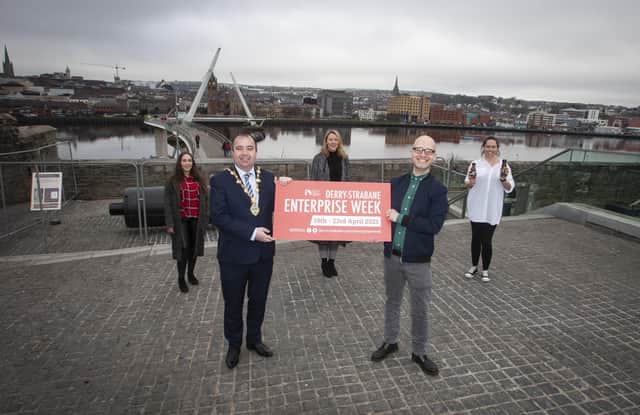 Mayor Councillor Brian Tierney with Alastair Cameron, founder, Startacus, Emily McCorkell, Lo and Slo, Laverne O’Donnell, Business Officer, DCSDC and Jade Bradley, Restore Nutrition
