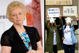 Left, Baroness O’Loan, Right, anti 'gendered violence' protestors this week in London