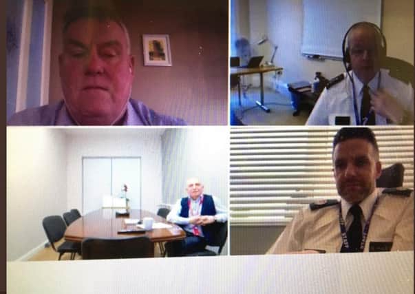 Image of video call posted by Chief Constable Simon Byrne (top right) with Harry Maguire (top left)