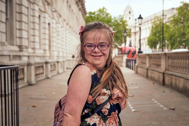 Anti-abortion campaigner Heidi Crowter, who has Down's Syndrome and is working with campaign group Don't Screen Us Out in support of a DUP bill to cut down abortions in cases of non-fatal disabilities.