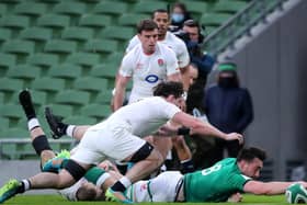 Ireland’s Jack Conan scores their second try during the Guinness Six Nations match against England