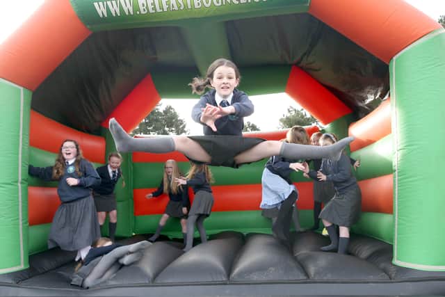 P6 pupil Olivia Lavery was jumping for joy as she returned to Braniel Primary School in Belfast this morning after the lockdown break.
PICTURE BY STEPHEN DAVISON