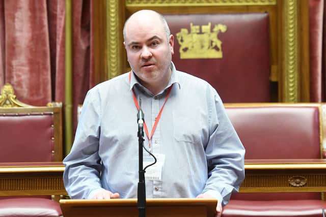 Private Kelly's son David, speaking at a victims' event at Stormont in 2017
