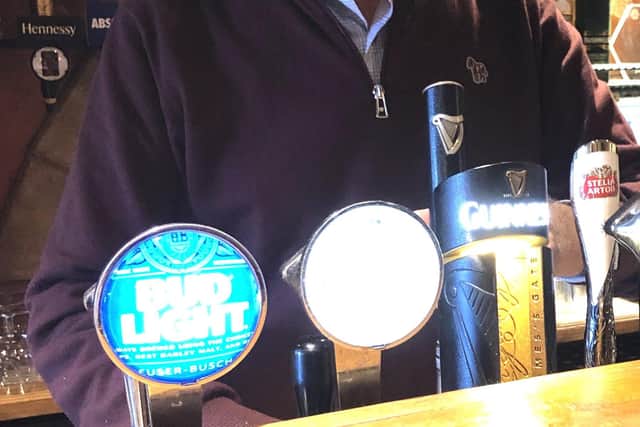 Pulling pints behind the bar at Pier 36 in Donaghadee, one of the most enterprising bar/restaurants during the lockdown