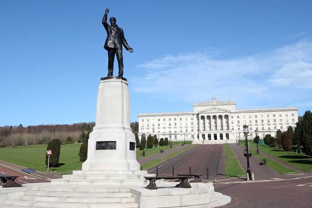 Remove Edward Carson at Stormont temporarily and rotate the statues. Perhaps Edward Carson one week, Frank Carson the next