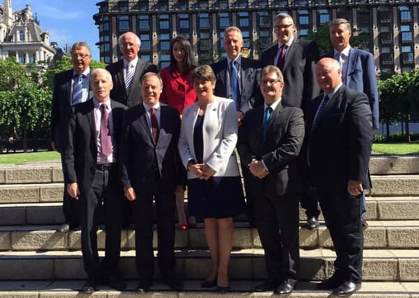 Arlene Foster with DUP MPs in London in 2017 after it held the balance of power in the House of Commons. The party's MPs voted against Boris Johnson’s Withdrawal Agreement in Westminster in late 2019