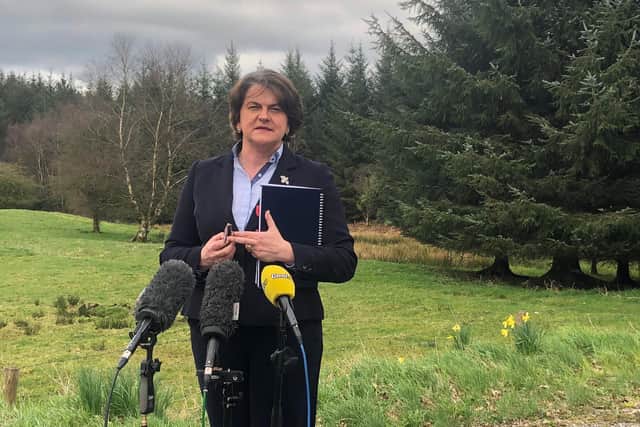 First Minister Arlene Foster pictured outside her home in Co. Fermanagh on Tuesday evening. (Photo: PA Wire)
