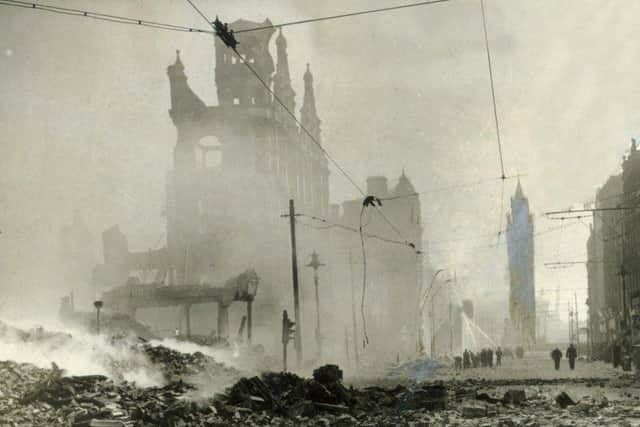 Belfast’s Albert Clock stands amidst the rubble